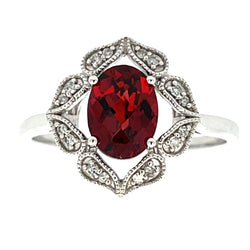 Natural 1.43ct Garnet Diamond Ring 14KT White Gold