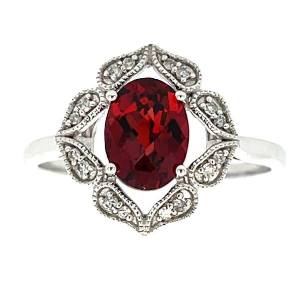 Natural 1.43ct Garnet Diamond Ring 14KT White Gold