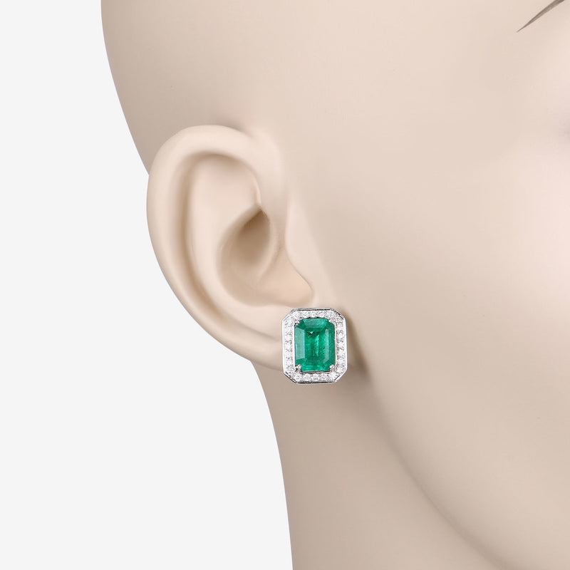 IGI Certified 5.24 Carat Genuine Zambian Emerald and White Diamond 14K White Gold Earrings