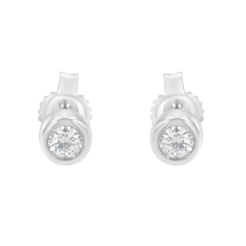 10K White Gold 0.15 Cttw Round Brilliant-Cut Near Colorless Diamond Bezel-Set Stud Earrings (H-I Color, I1-I2 Clarity)