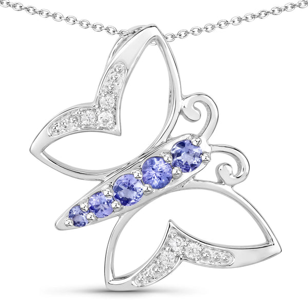 0.53 Carat Genuine Tanzanite and White Zircon .925 Sterling Silver Necklace