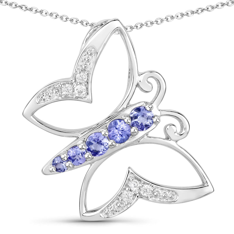 0.53 Carat Genuine Tanzanite and White Zircon .925 Sterling Silver Necklace