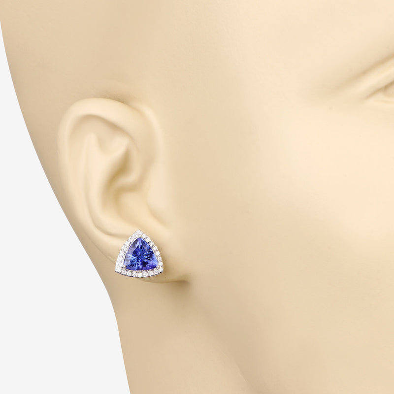 4.62 Carat Genuine Tanzanite and White Diamond 14K White Gold Earrings