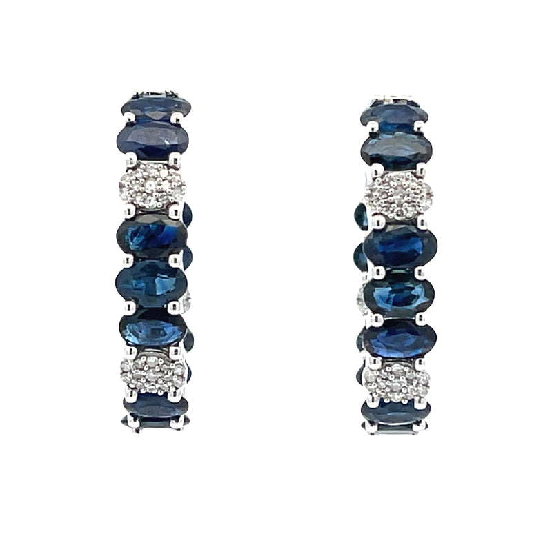 7.33ct Sapphire Diamond Hoop Earrings 14KT White Gold