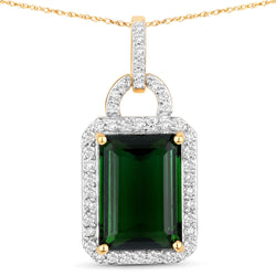 6.30 Carat Genuine Green Tourmaline and White Diamond 14K Yellow Gold Pendant