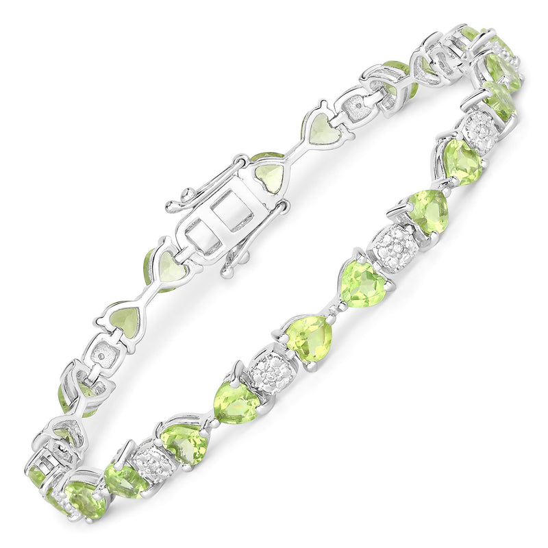 9.78 Carat Genuine Peridot and White Diamond .925 Sterling Silver Bracelet