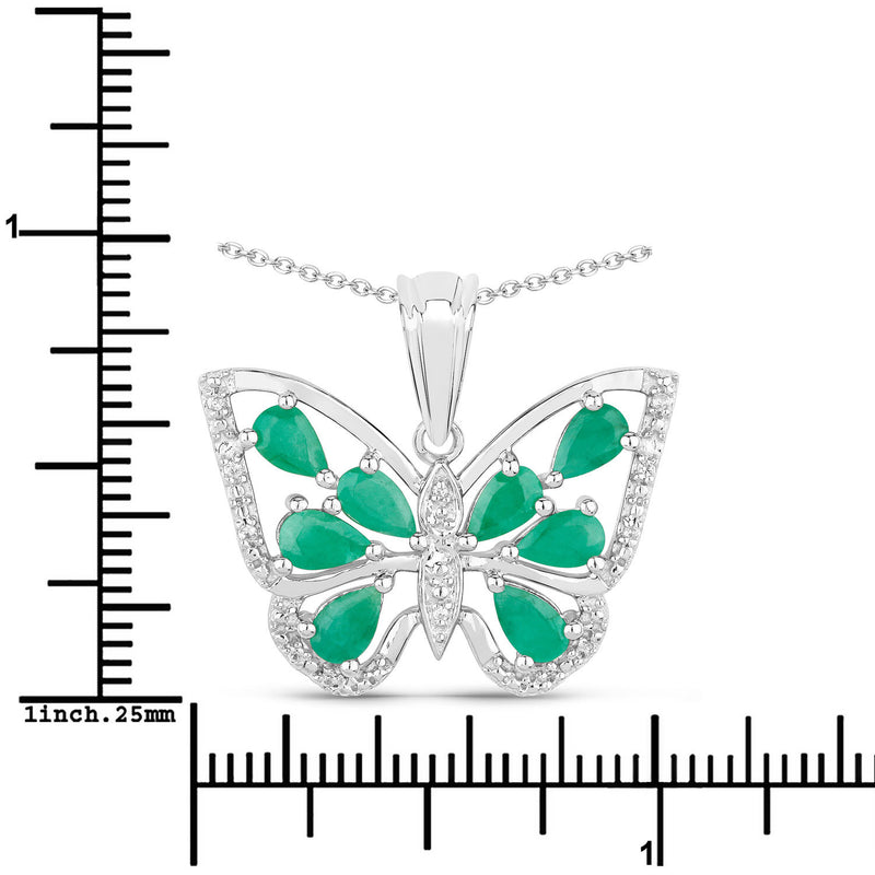 1.91 Carat Genuine Emerald and White Zircon .925 Sterling Silver Pendant