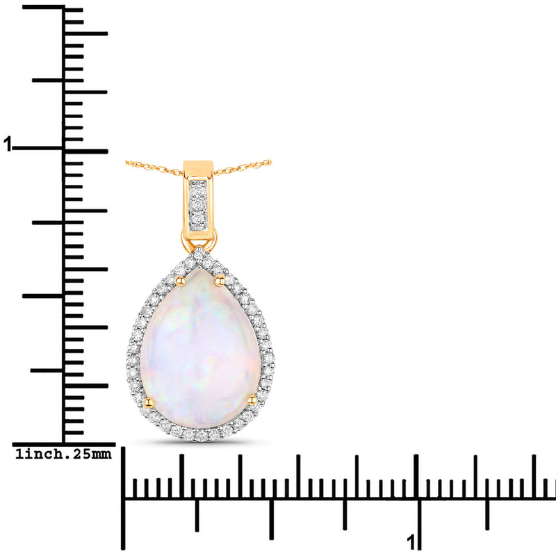 4.10 Carat Genuine Ethiopian Opal and White Diamond 14K Yellow Gold Pendant