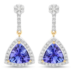 4.93 Carat Genuine Tanzanite and White Diamond 14K Yellow Gold Earrings