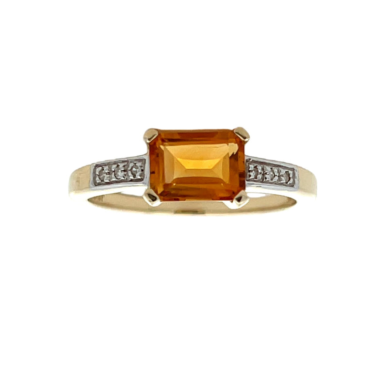 Natural .77ct Citrine Diamond Ring 10KT Yellow Gold