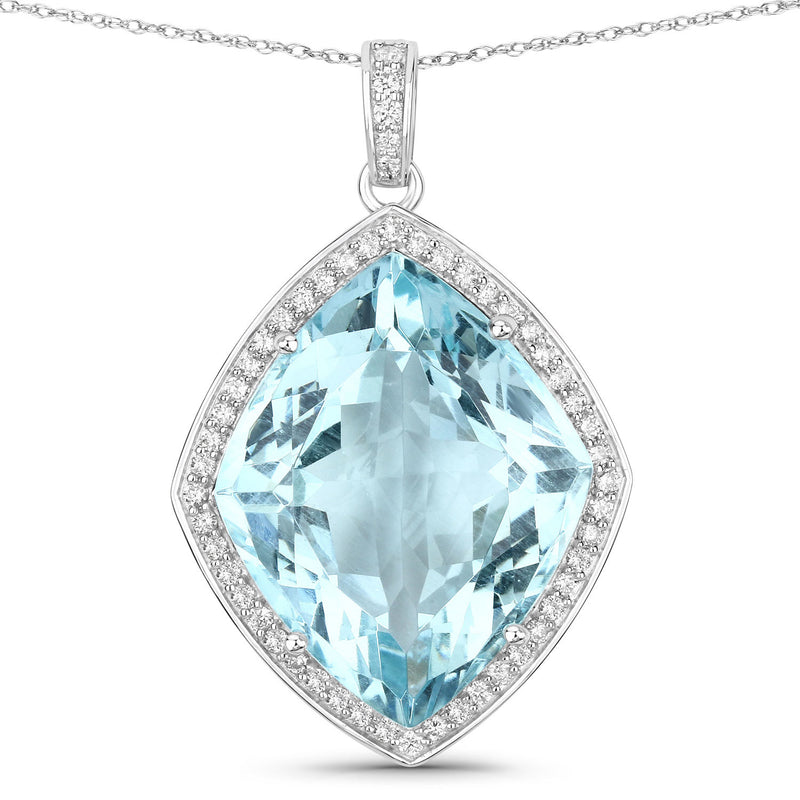 24.22 Carat Genuine Aquamarine and White Diamond 14K White Gold Pendant