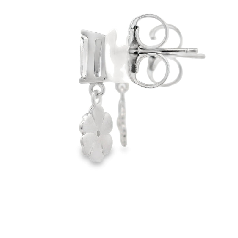 Genuine Cubic Zirconia Flower Earrings Sterling Silver