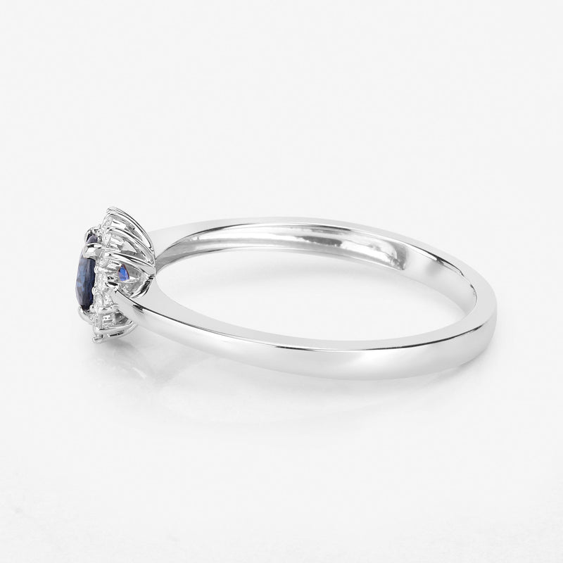 0.47 Carat Genuine Blue Sapphire and White Diamond 14K White Gold Ring