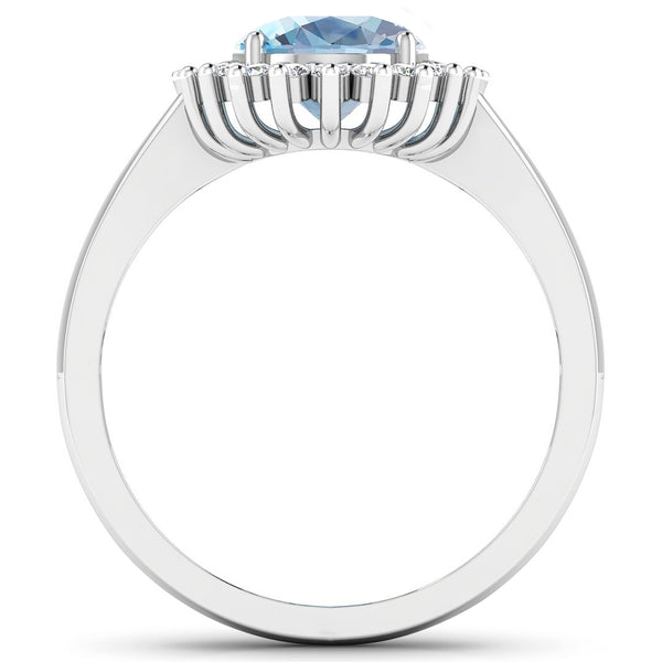 1.24 Carat Genuine Aquamarine and White Diamond 14K White Gold Ring