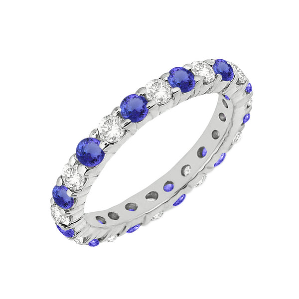 V3 Jewelry Blue Natural Tanzanite & White Topaz Eternity Band Ring