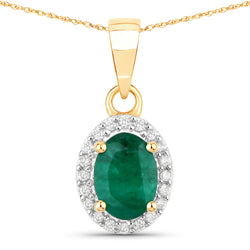 0.83 Carat Genuine Zambian Emerald and White Diamond 14K Yellow Gold Pendant