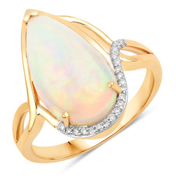 3.34 Carat Genuine Ethiopian Opal and White Diamond 14K Yellow Gold Ring