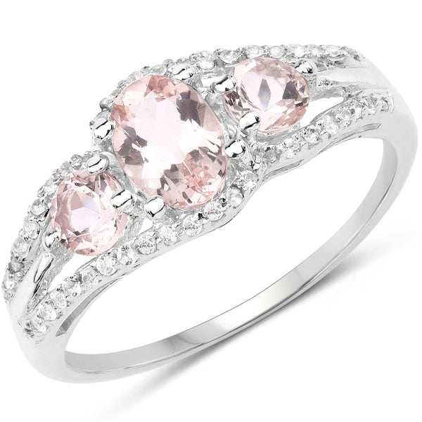 1.34 Carat Genuine Morganite and White Topaz .925 Sterling Silver Ring