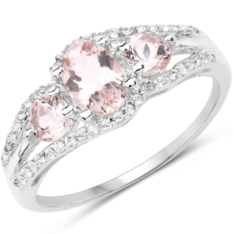 1.34 Carat Genuine Morganite and White Topaz .925 Sterling Silver Ring