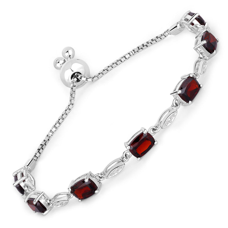 7.12 Carat Genuine Garnet and White Topaz .925 Sterling Silver Bracelet