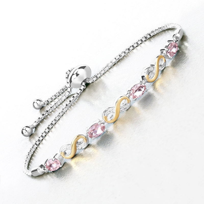 1.47 Carat Genuine Morganite and White Topaz .925 Sterling Silver Bracelet