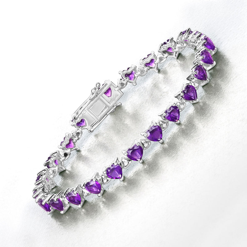 10.01 Carat Genuine Amethyst and White Diamond .925 Sterling Silver Bracelet