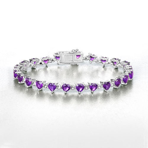 10.01 Carat Genuine Amethyst and White Diamond .925 Sterling Silver Bracelet