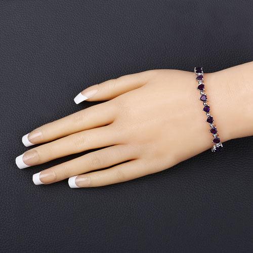 10.01 Carat Genuine Amethyst and White Diamond .925 Sterling Silver Bracelet