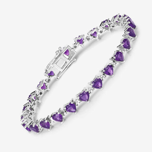 10.01 Carat Genuine Amethyst and White Diamond .925 Sterling Silver Bracelet