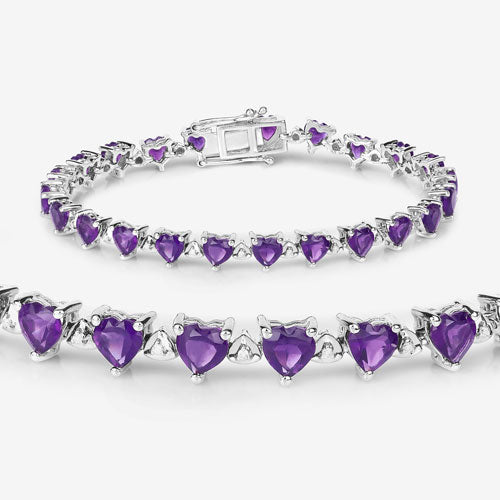 10.01 Carat Genuine Amethyst and White Diamond .925 Sterling Silver Bracelet