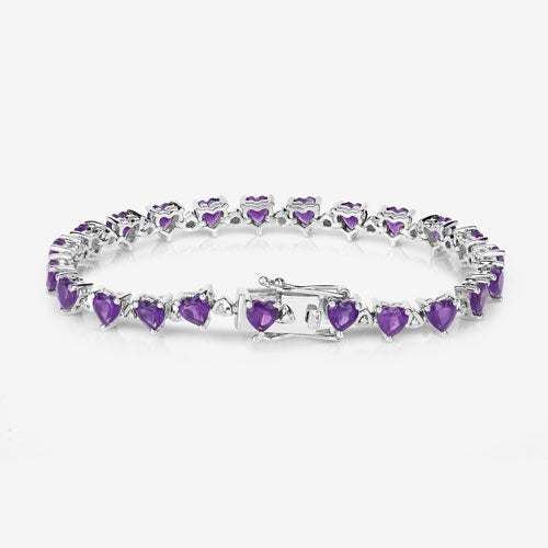 10.01 Carat Genuine Amethyst and White Diamond .925 Sterling Silver Bracelet