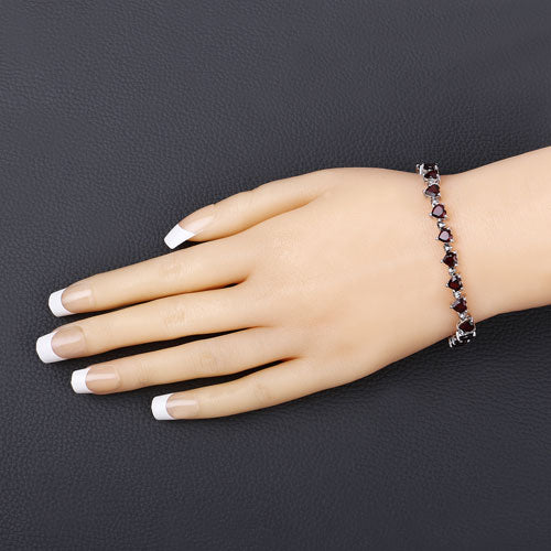 11.62 Carat Genuine Garnet and White Diamond .925 Sterling Silver Bracelet