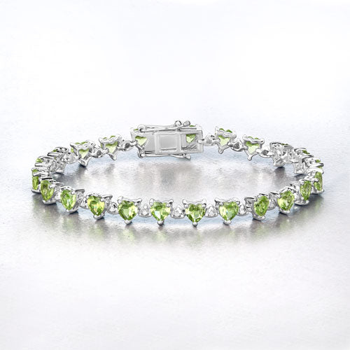 10.24 Carat Genuine Peridot and White Diamond .925 Sterling Silver Bracelet