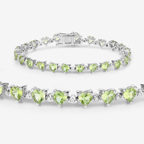 10.24 Carat Genuine Peridot and White Diamond .925 Sterling Silver Bracelet