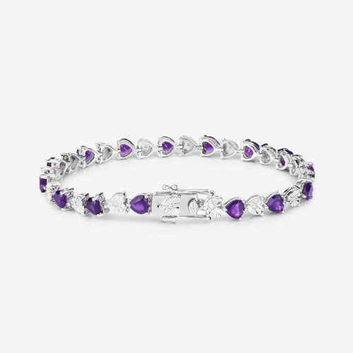 6.59 Carat Genuine Amethyst and White Diamond .925 Sterling Silver Bracelet