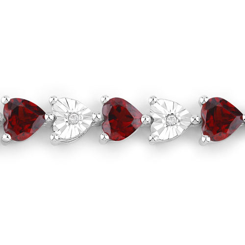 7.64 Carat Genuine Garnet and White Diamond .925 Sterling Silver Bracelet