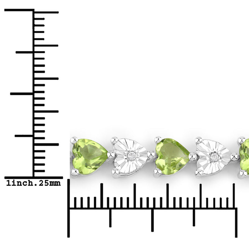 6.74 Carat Genuine Peridot and White Diamond .925 Sterling Silver Bracelet
