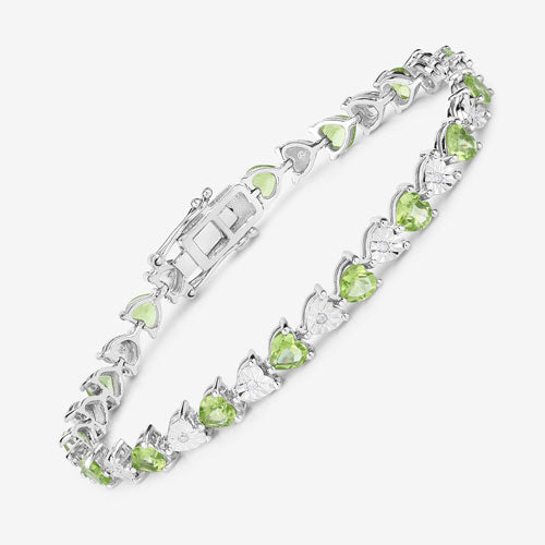 6.74 Carat Genuine Peridot and White Diamond .925 Sterling Silver Bracelet