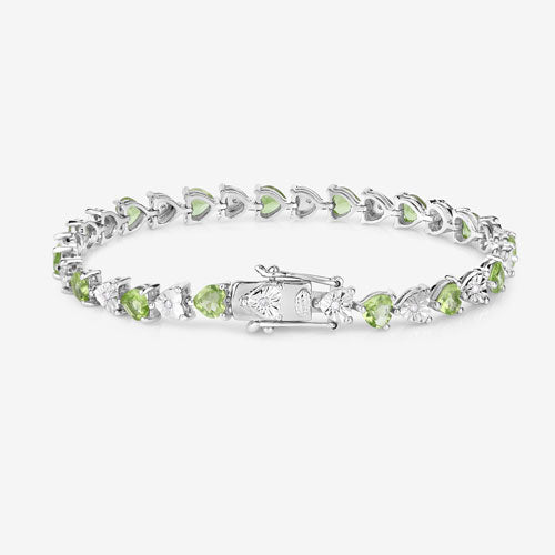 6.74 Carat Genuine Peridot and White Diamond .925 Sterling Silver Bracelet