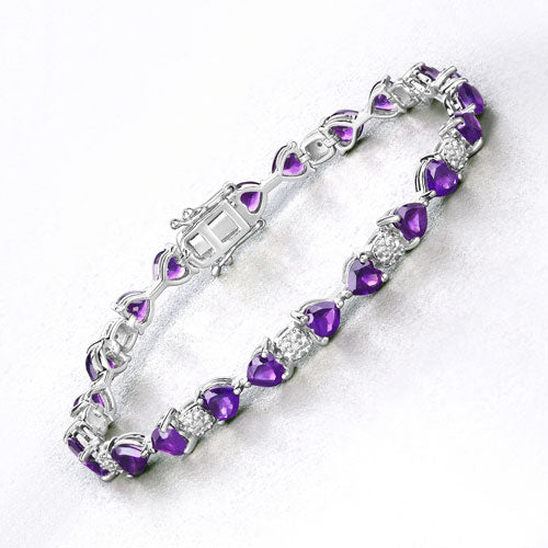9.56 Carat Genuine Amethyst and White Diamond .925 Sterling Silver Bracelet