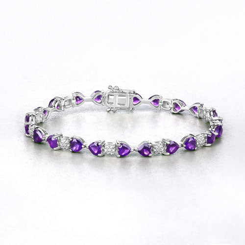 9.56 Carat Genuine Amethyst and White Diamond .925 Sterling Silver Bracelet