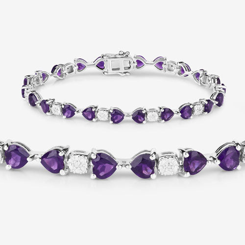 9.56 Carat Genuine Amethyst and White Diamond .925 Sterling Silver Bracelet