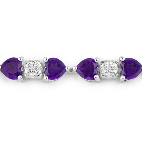9.56 Carat Genuine Amethyst and White Diamond .925 Sterling Silver Bracelet