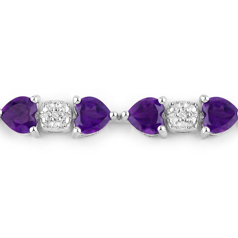 9.56 Carat Genuine Amethyst and White Diamond .925 Sterling Silver Bracelet