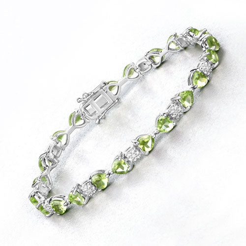 9.78 Carat Genuine Peridot and White Diamond .925 Sterling Silver Bracelet