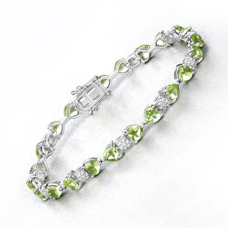 9.78 Carat Genuine Peridot and White Diamond .925 Sterling Silver Bracelet
