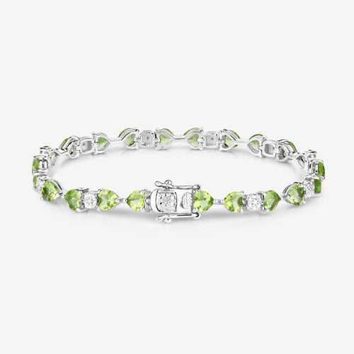 9.78 Carat Genuine Peridot and White Diamond .925 Sterling Silver Bracelet