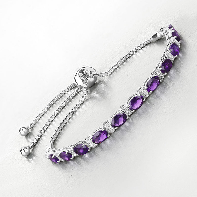 4.32 Carat Genuine Amethyst and White Topaz .925 Sterling Silver Bracelet