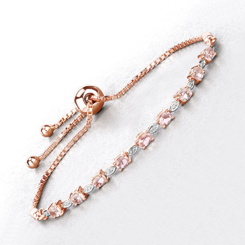 1.38 Carat Genuine Morganite and White Diamond .925 Sterling Silver Bracelet