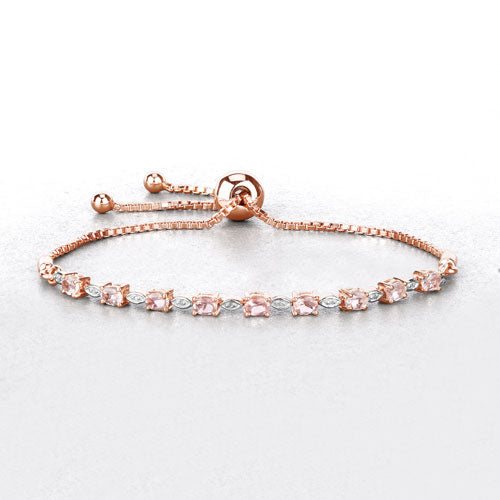 1.38 Carat Genuine Morganite and White Diamond .925 Sterling Silver Bracelet